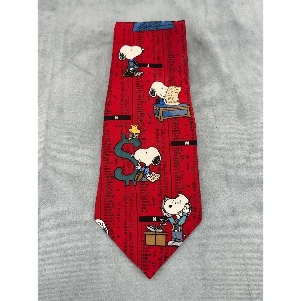 Peanuts Snoopy Stock Market Red Silk Tie Mens Business‎ Casual Fun Classic
